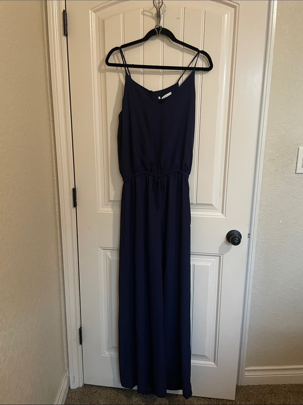 Three Eighty Two Women’s Navy Spaghetti-Strap Jumpsuit with Drawstring Waist